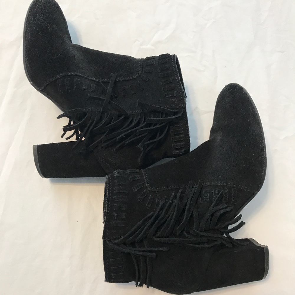 H&M Fringe Black Suede Booties, 37